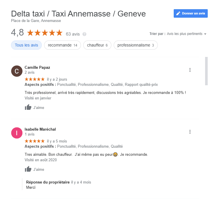 Avis Google Delta Taxi Annemasse